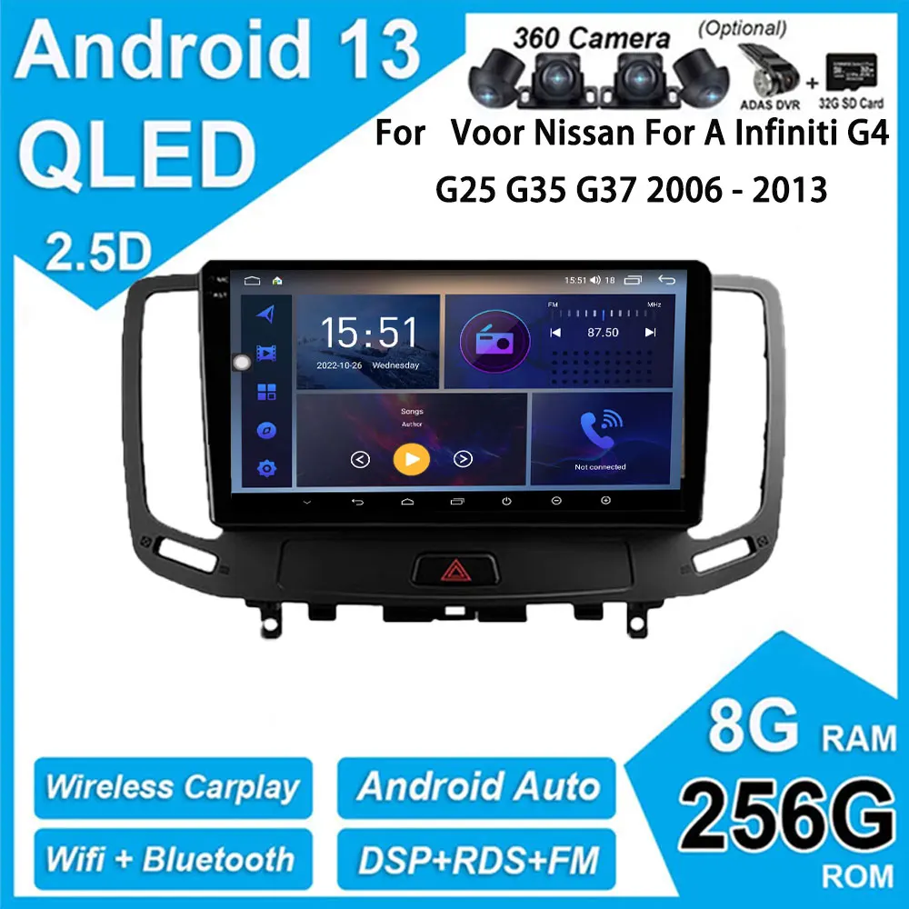 

QLED 4G Lte DSP Android 13 For Nissan Voor Infiniti G4 G25 G35 G37 2006 - 2013 Car Radio Video Player GPS Navigation Multimedia