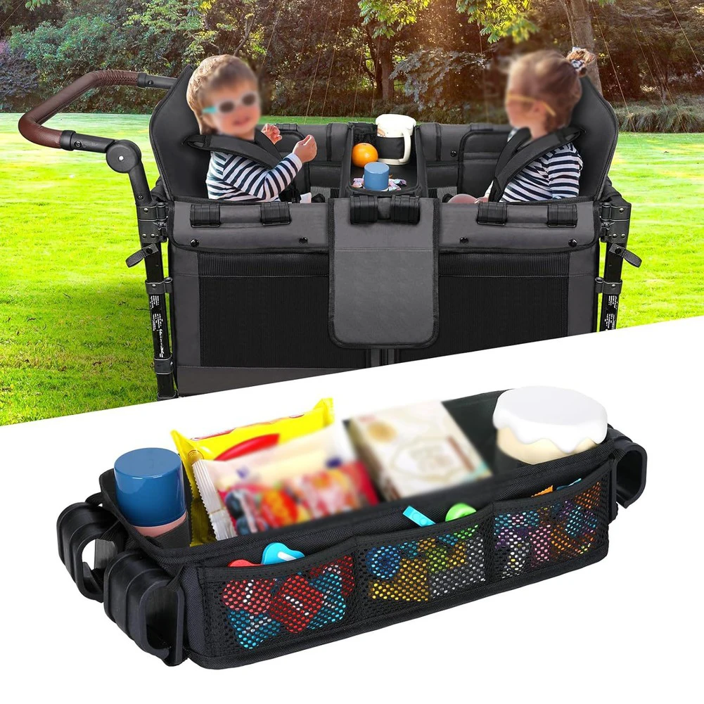 Фото Черный поднос-органайзер для коляски Wonderfold Wagon: держатель для еды, закусок и стаканов, портативный органайзер для детской тележки, аксессуар для путешествий на природе №1