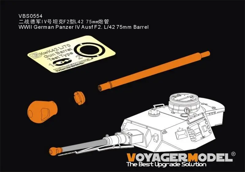 

Voyager VBS0554 1/35 WWII German Panzer IV Ausf F2. L/42 75mm Barrel(GP) assemble