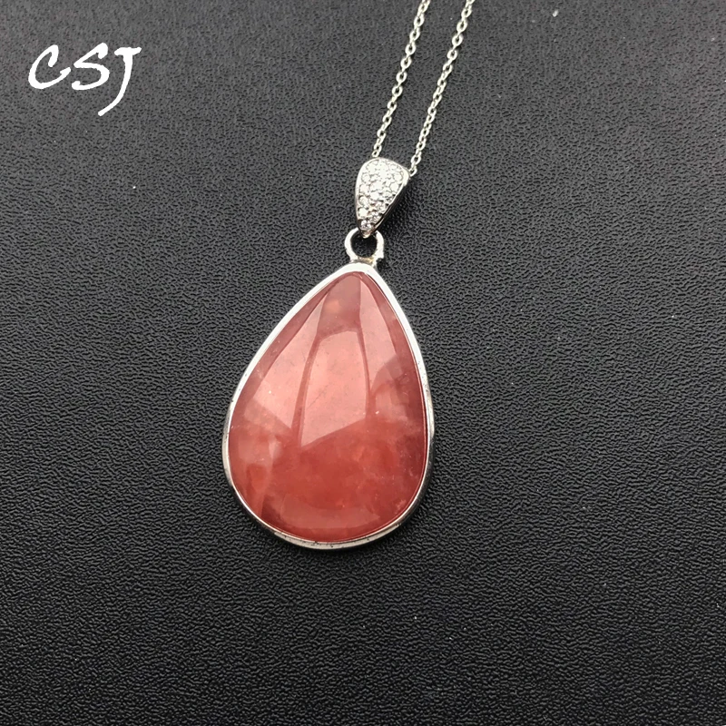 CSJ Natural Rhodochrosite Pendants Sterling 925 Silver Necklace for Women Birthday Party Jewelry Gift