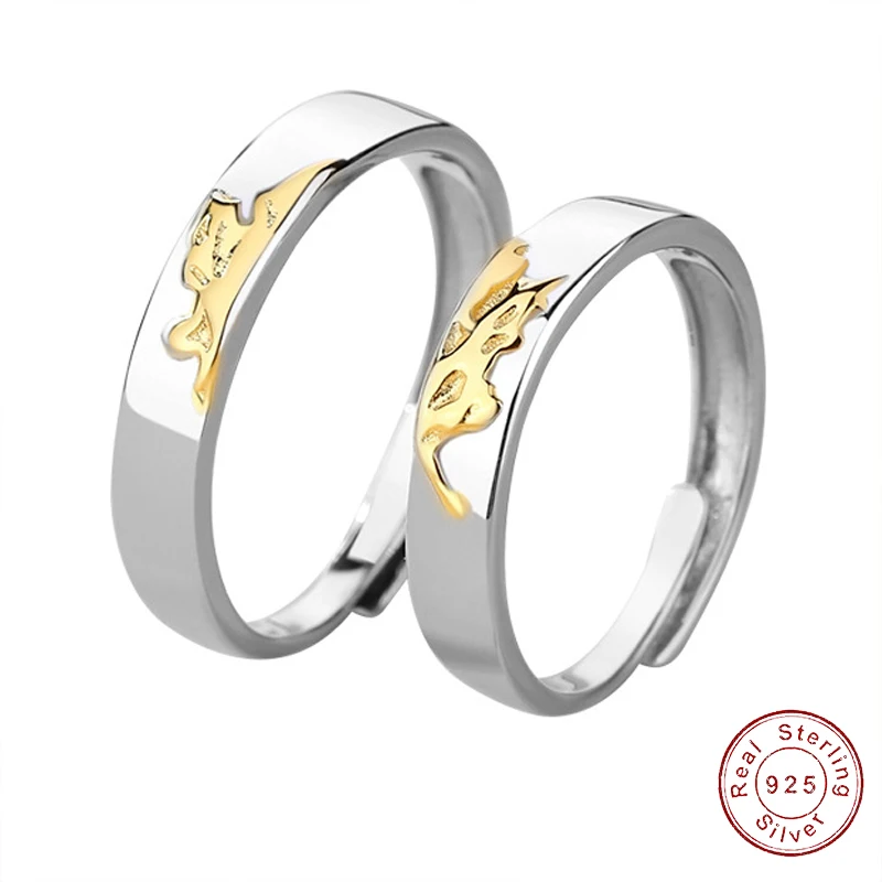 

European Original Mori Maple Leaf Couple Genuine S925 Sterling Silver Open Finger Ring Women Jewelry Adjustable size