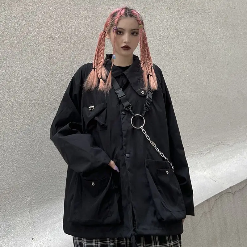 

Куртка женская оверсайз в стиле Харадзюку, модная Готическая уличная Черная куртка в стиле стимпанк, уличная одежда в Корейском стиле, Своб...