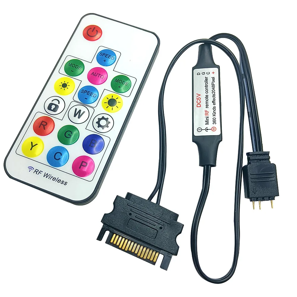 Фото 17-клавишный контроллер DC/USB LED Magic Color для пиксельных лент 5В/12-24В с беспроводным радиочастотным пультом ДУ для адресных RGB-светодиодов WS2811 №3