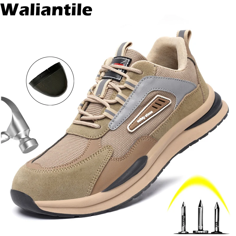 

Waliantile Safety Shoes Men Women Breathable Indestructible Steel Toe Boots Light Weight Puncture Proof Construction Sneakers