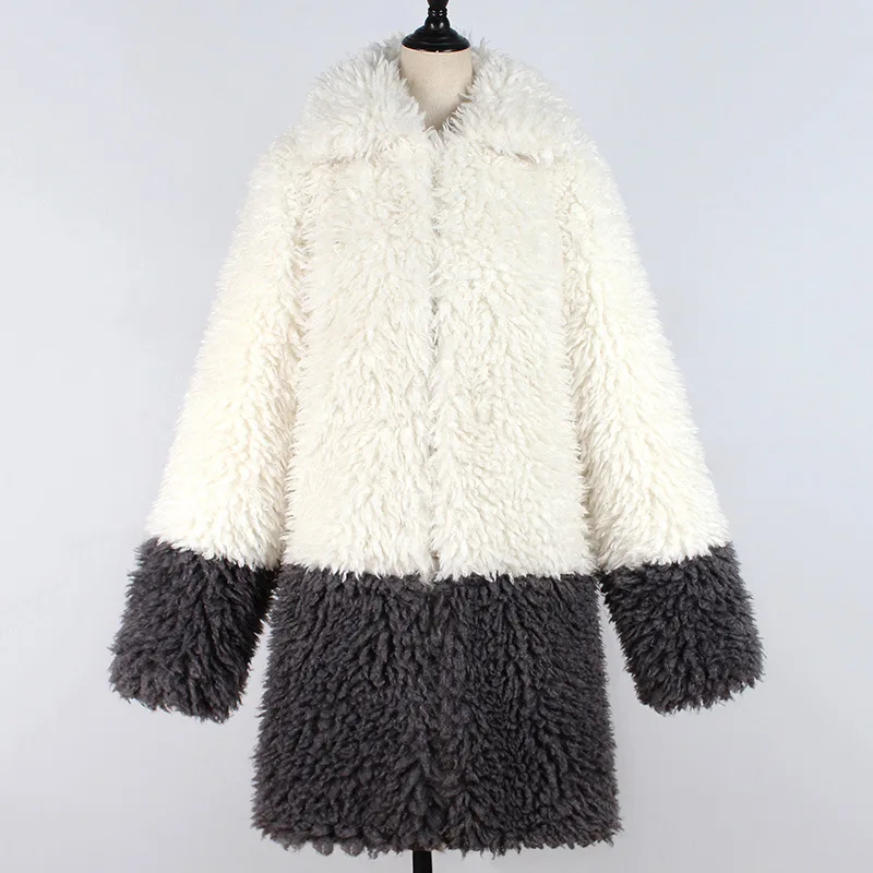 New Faux Fur Coat Winter Fluffy Warm Plush Patchwork Coat Women's Long-sleeved Lapel Fur Coat Coat Women  Winter Coat Women
