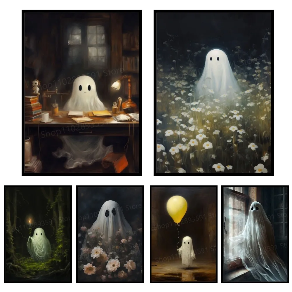 

Ghost HauntedManor Halloween Cute Poster Paper Print Home Living Room Entrance Bar Restaurant Cafe Art Painting Decoration