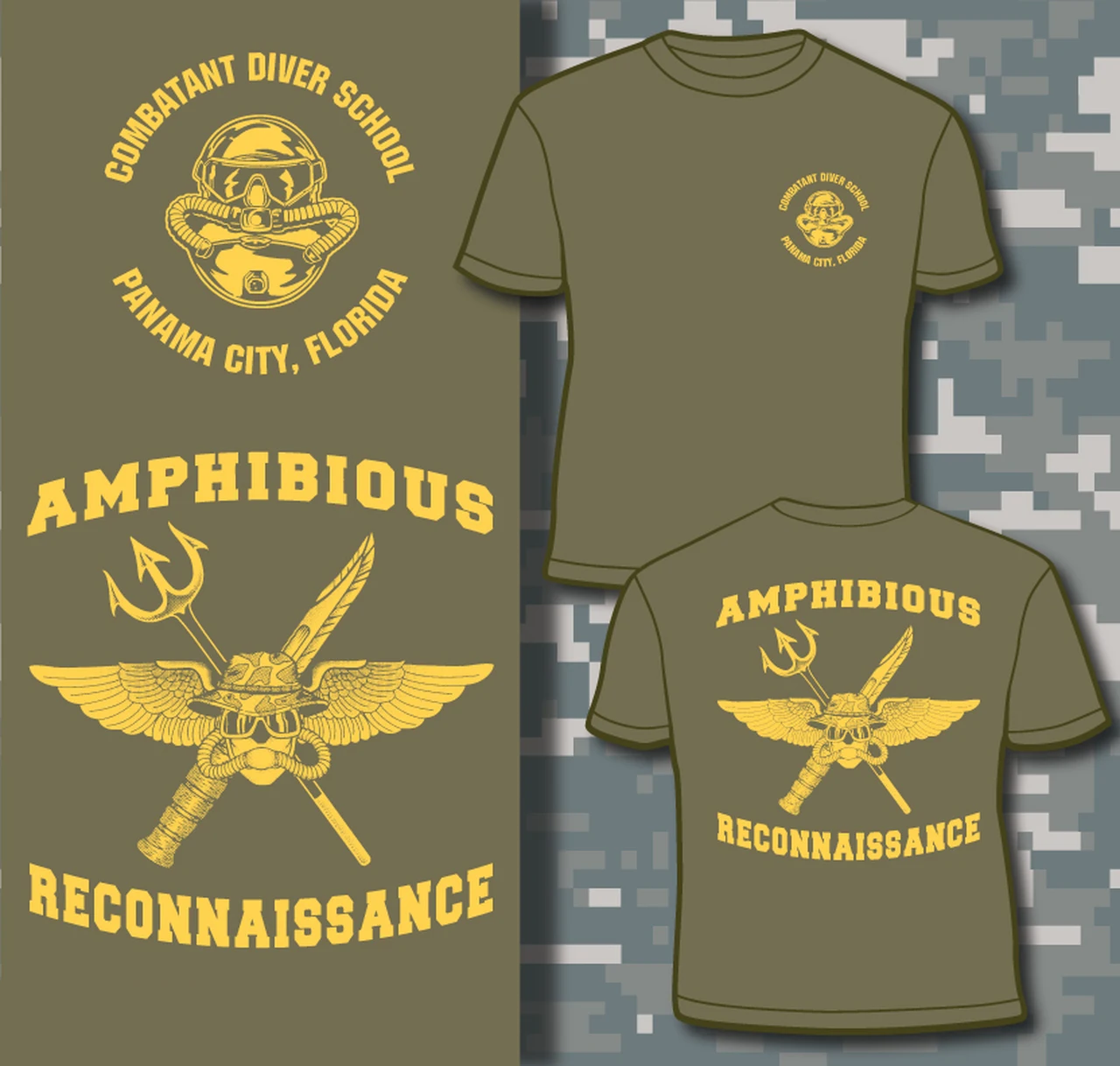 USMC Боевая школа дайвера амфибия разведывательная футболка. Повседневные