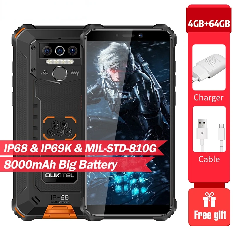 oukitel wp5 pro 4gb ram 64gb rom 8000mah ip68 waterproof smartphone android 10 13mp triple camera 5 5 inches 4g mobile phone free global shipping