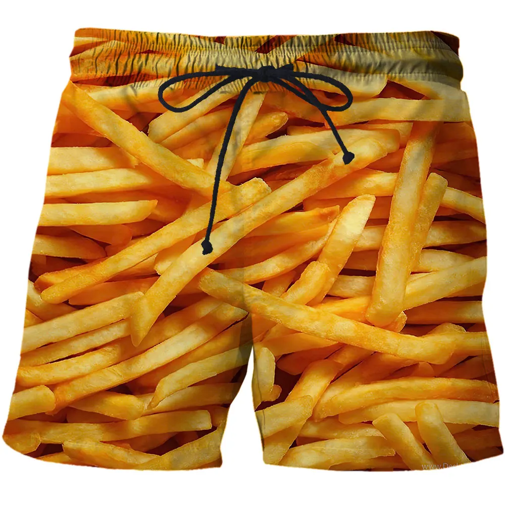 

2023 Summer New Hamburger Fries Printing Men's Swim Shorts Trunks Beach Quick-drying Beachwear Swimsuit Surf Board Sports Pants