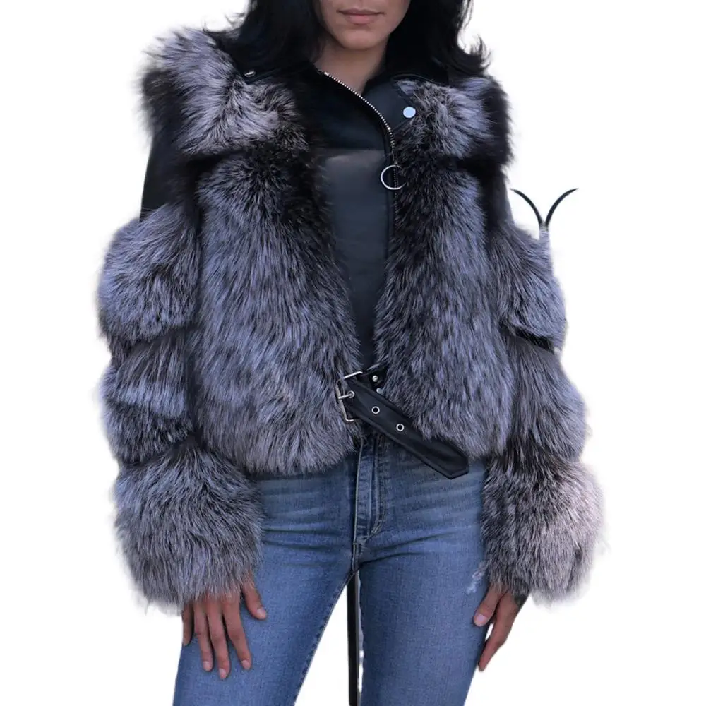 Female Winter Natural Fox Fur Coat Women Real Fur Jacket With Real Leather Sheep Leather Fox Fur Overcoat Luxury Warm Outerwear
