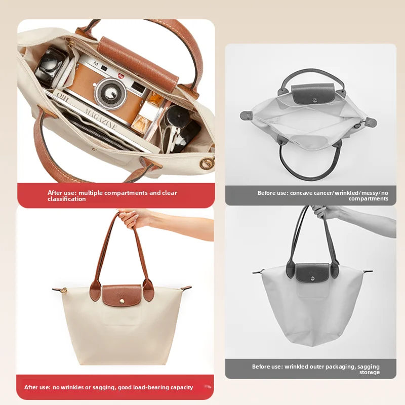 Фото Вставка-органайзер для сумки Longchamp, нейлоновая сумка для хранения, прочная сумка для хранения, внутренняя модификация, аксессуары для сумки №3