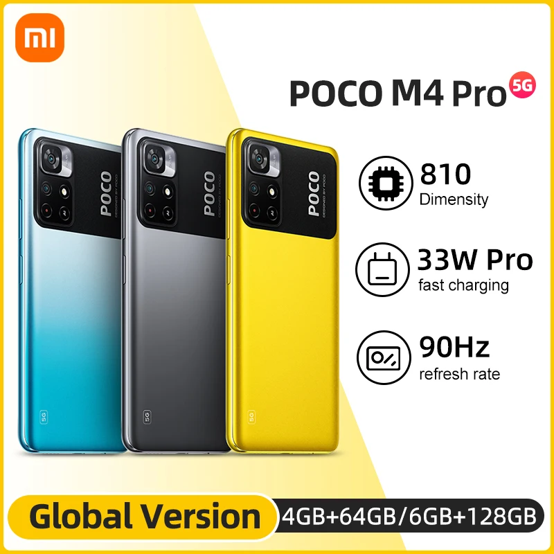 global version poco m4 pro 5g 4gb 64gb 6gb 128gb smartphone mtk dimensity 810 33w 6 6 fhd 5000mah 50mp main camera free global shipping