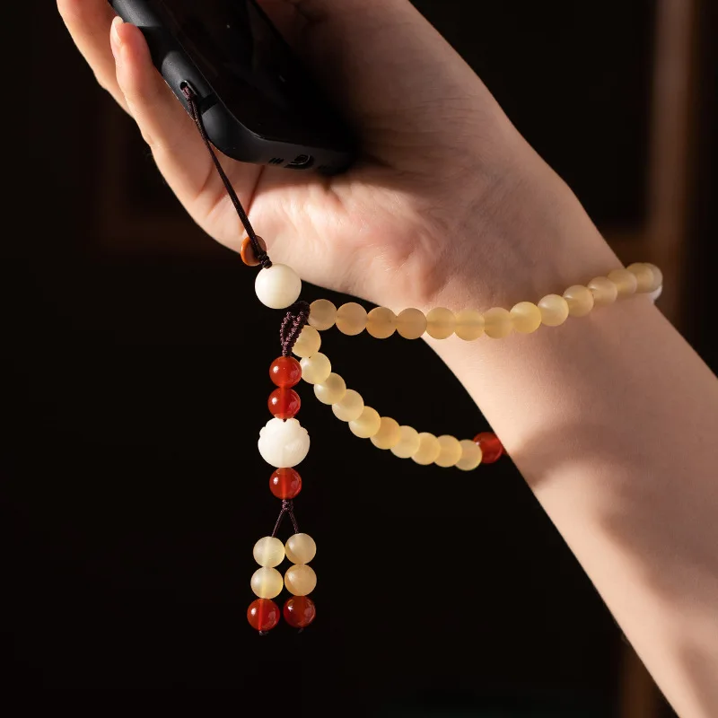

Natural Sheep Horn Mobile Phone Chain Hanging Rope Short Pendant Loss-proof Keychain Pendant Wrist Versatile