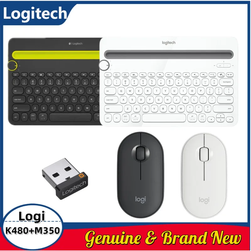 Original Logitech K480 Wireless Bluetooth Keyboard Multi-Device Portable Switch for Windows Mac OS iOS Android M350 Mouse Set