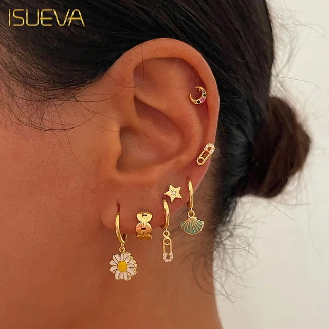 Isueva gold plated hoop earrings set for women retro boho piercing ear cuffs stud drop dangle earrings 2023 jewelry accessories