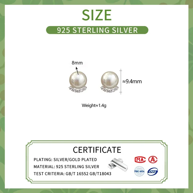 Серьги-гвоздики с жемчугом и цирконом серебро 925 пробы