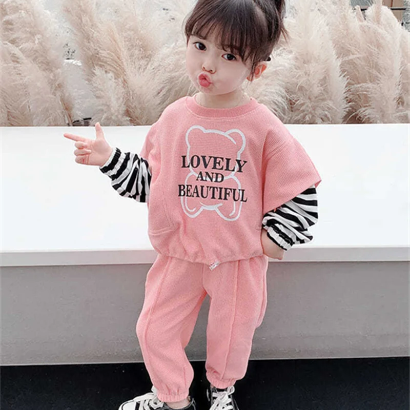 

Girls Suit Sweatshirts +Pants Cotton 2Pcs/Sets 2022 Grey Spring Summer Outfits Sports Sets Kid Tracksuit Children Clothing