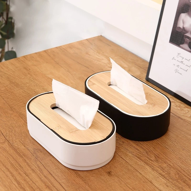 

NEW Tissue Box Wooden Cover Solid Color Tissue Box with Groove Multifunctional Household Coffee Table Tissue Plastic Storage Box