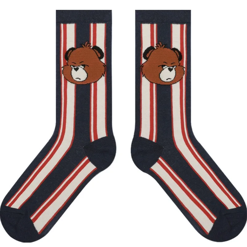 5 Pairs of high quality cotton women's socks medium socks Bear striped socks women's socks casual socks personality socks