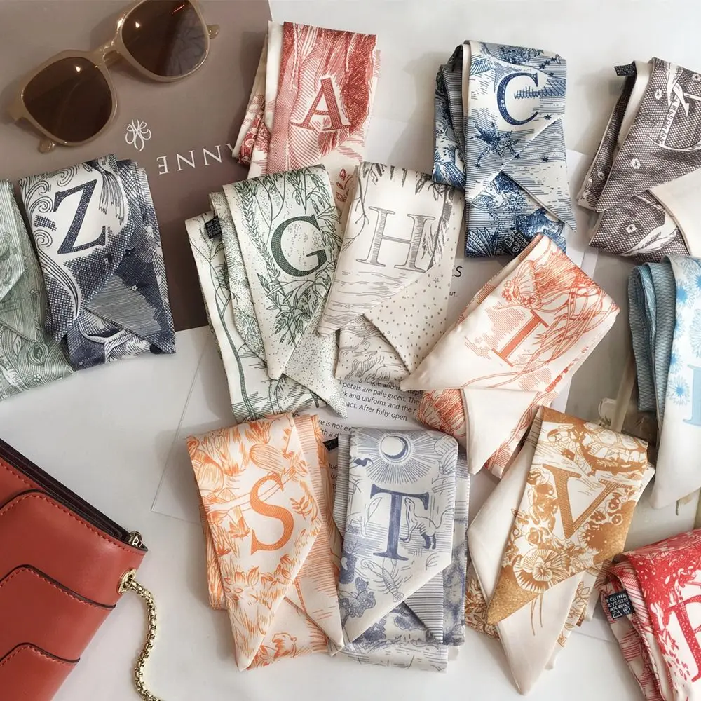 Длинная лента шарф с 26 буквами Шелковый атласный бант женский головной убор