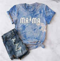 fashion elements beautiful mama letter short sleeved shirt casual womens cotton personality tie dye snowflake colorful t shirt