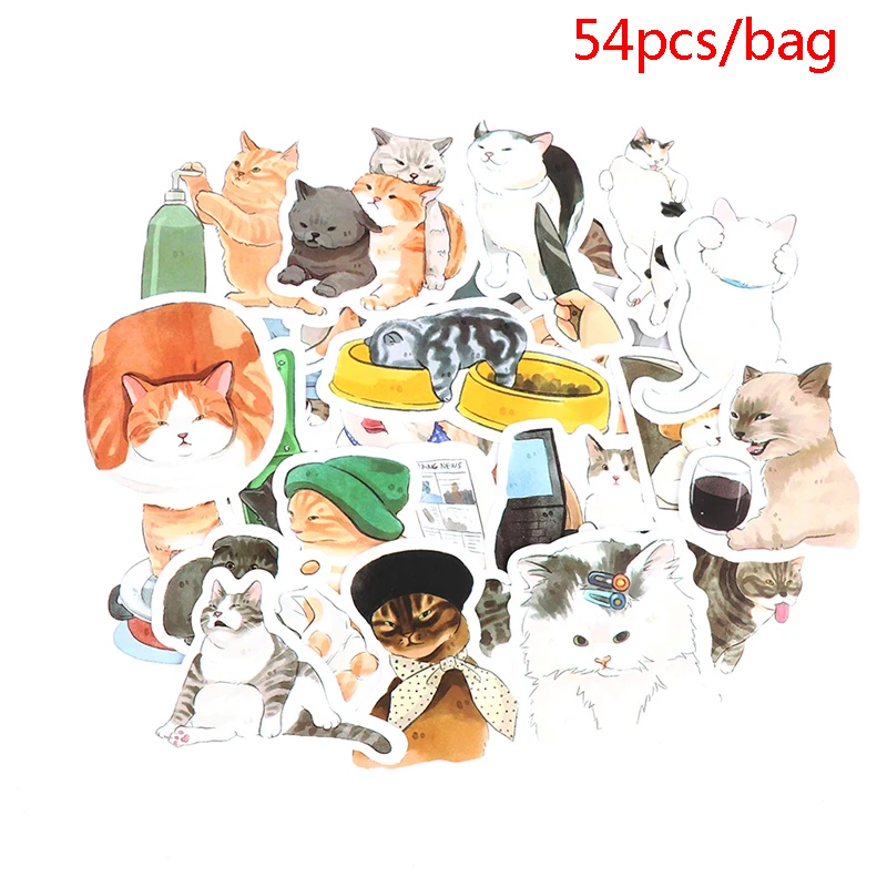 

54PCS Animal Cat Stickers Aesthetic Fridge Phone Waterproof Sticker Decals Waterproof Cartoon Decoration Sticker Decals