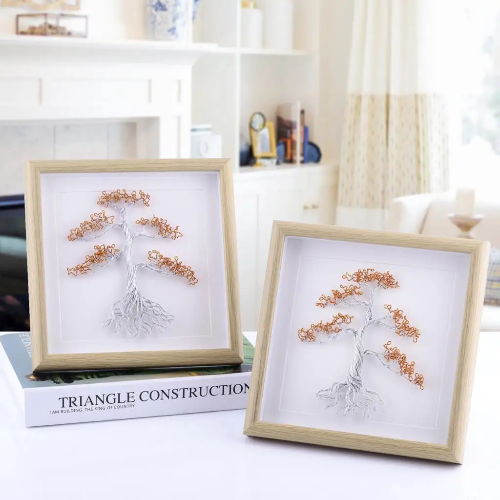 Nordic Ornaments Aluminum Wire Tree Of Life Framed Wall Art Decor Square Frame Panel Decoration For Home & Office 8.8 Inches