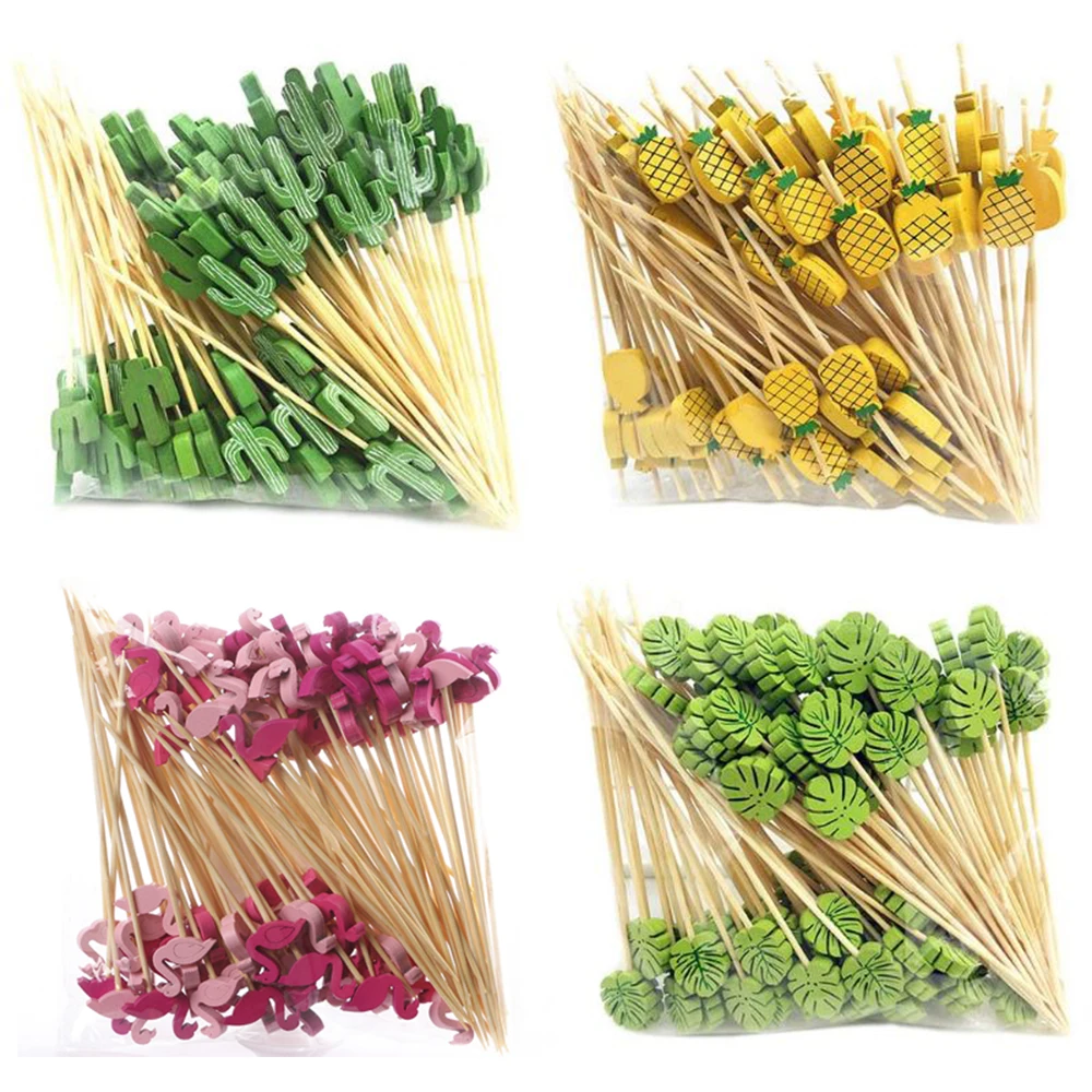 100Pcs Disposable Bamboo Skewers Food Picks Buffet Cupcake Fruit Fork Party Cake Dessert Salad Vegetable Sticks Toothpick Skewer