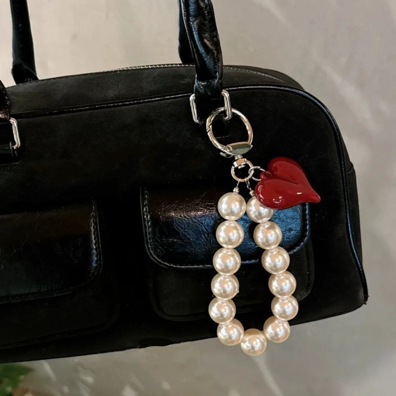 Y2K брелок с искусственным жемчугом в форме сердца модные украшения орнаментом