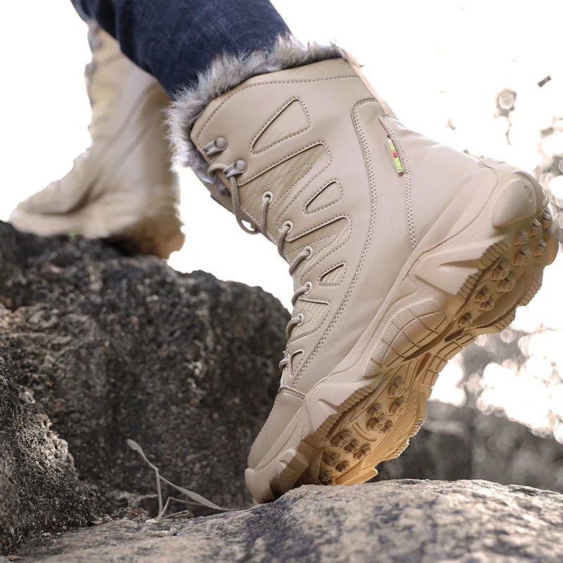 Trendy New High-top Men's Shoes Plus Velvet Thickened Hiking Shoes Winter Warm Snow Boots Outdoor Non-slip Male Sports Shoes