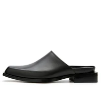 us size trendy mature men flats square toe summer slides full grain leather sandals cool boy outdoor slipper shoes