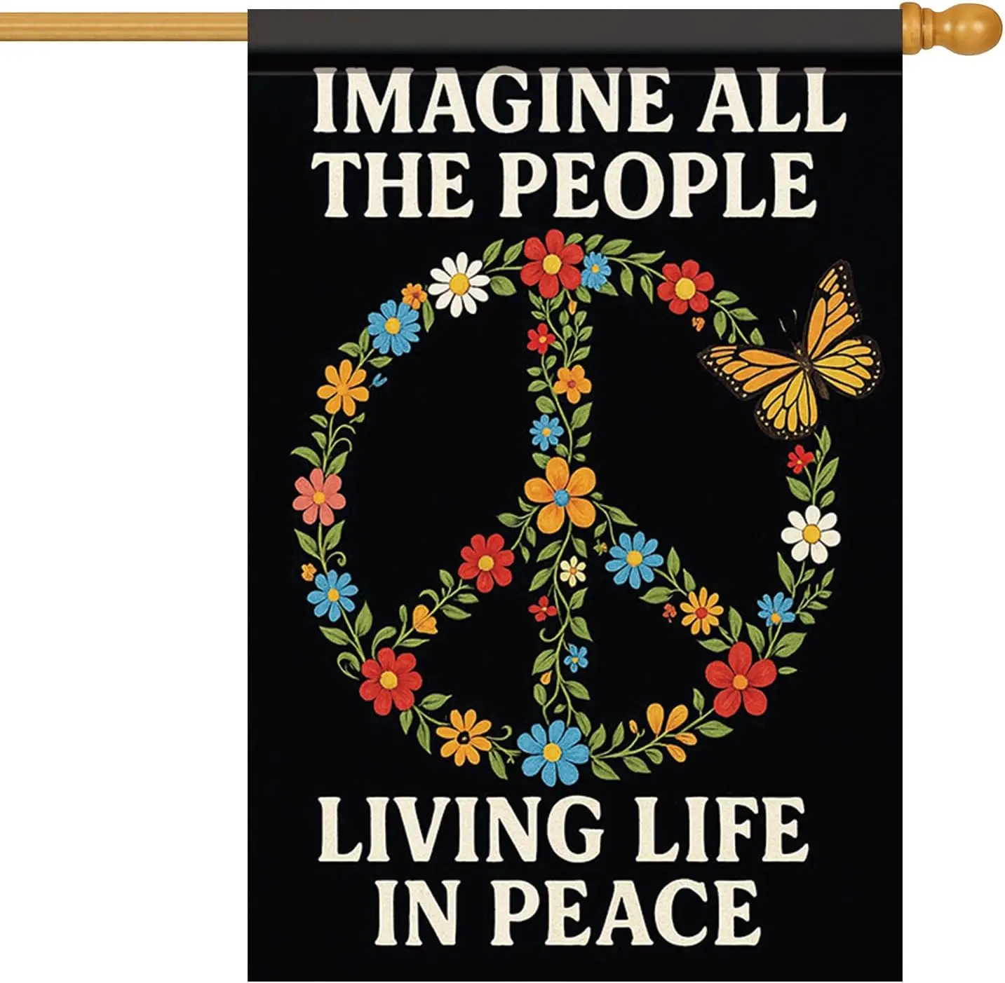 Фото Флаг Peace House 28x40 дюймов, с надписью «Imagine All The People», садовый флаг, двусторонний, с бабочками и цветочными венками, Yar EEZ №1