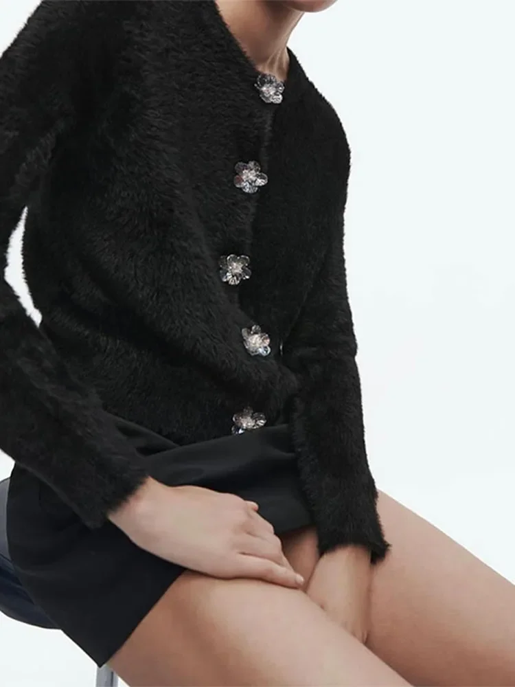 Женский однобортный Кардиган с цветочным принтом элегантный вязаный кардиган