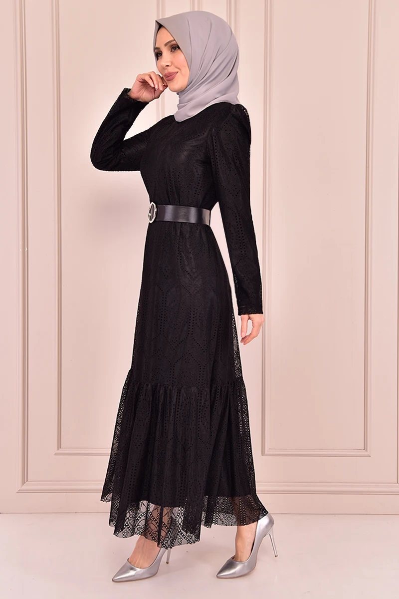 

Belt Lace Dress Black NEV14847