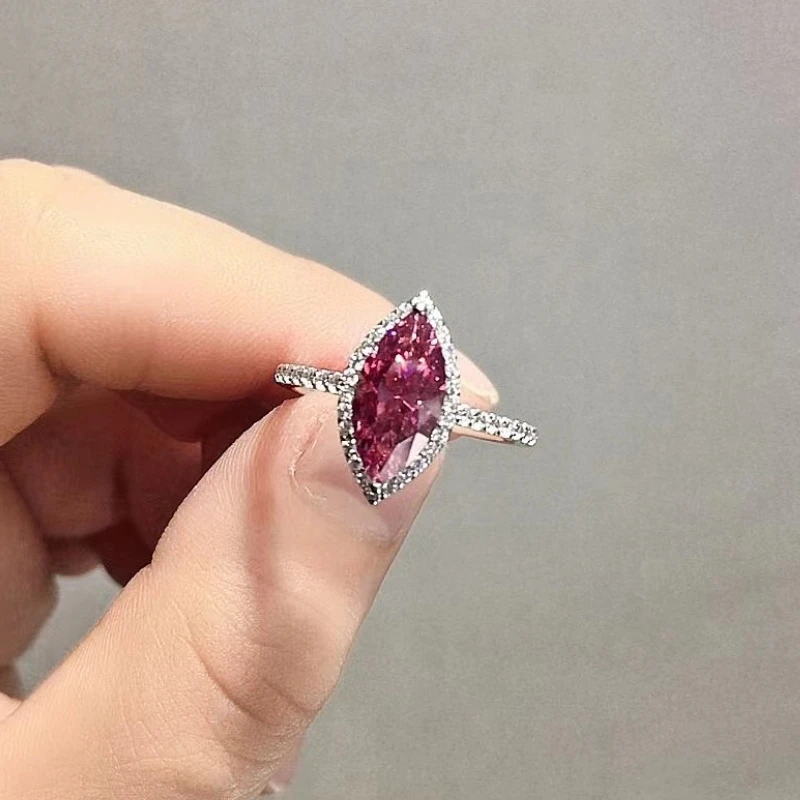 

Pink Marquise Cutting Moissanite Eternity Rings 1-2ct Carat Diamond Luxurious S925 Silver Wedding Jewelry GRA Certificate