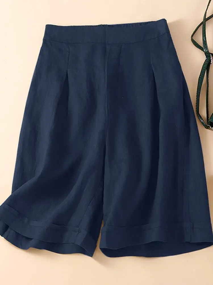 Шорты ZANZEA Женские повседневные плиссированные однотонные хлопковые Модные