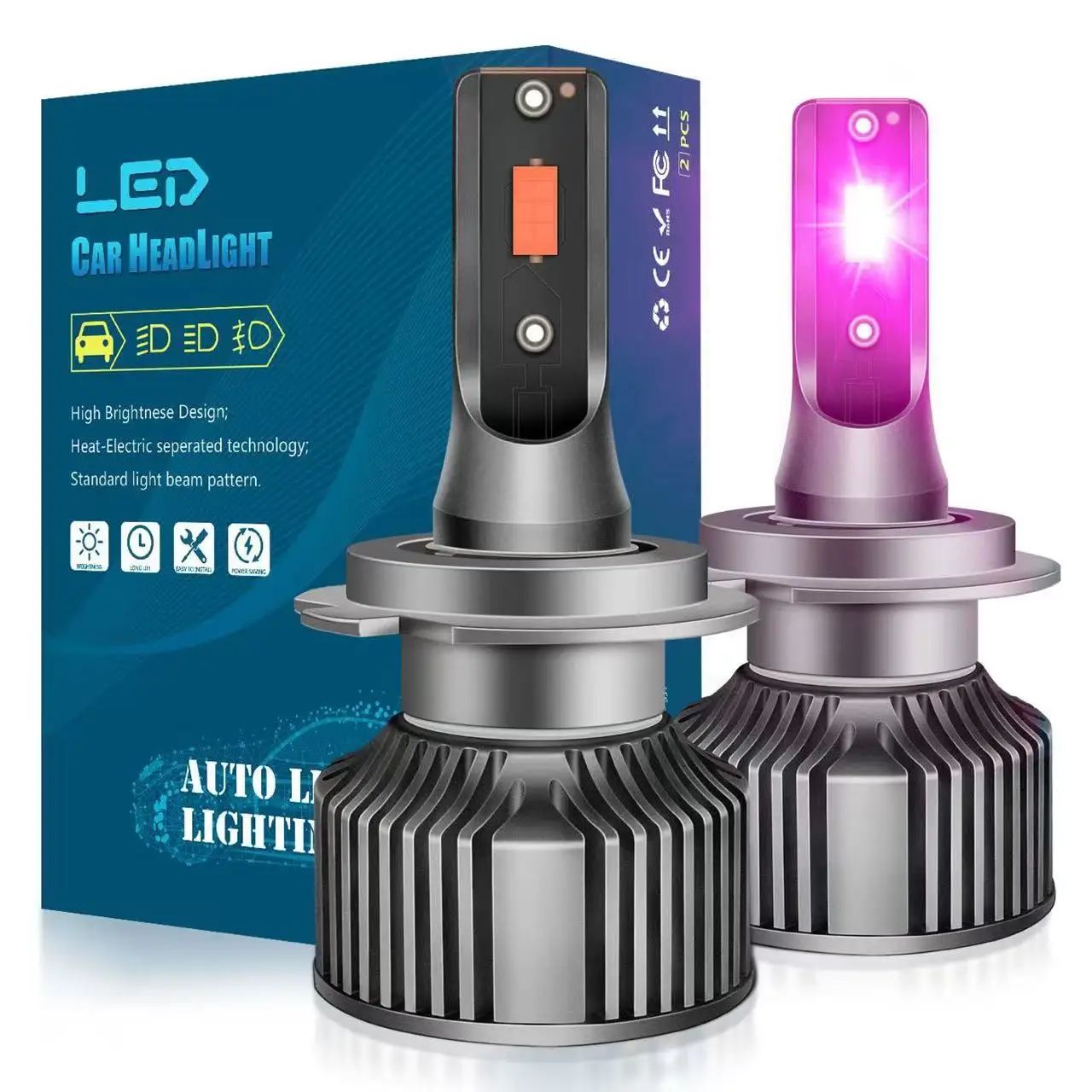 

2 шт. автомобильные фары светодиодные H7 H4 дальнего ближнего света 50000LM светодиодные лампы H1 H3 H11 для автомобильных фар лампы 12 В автоматические лампочки 14000K фиолетовый