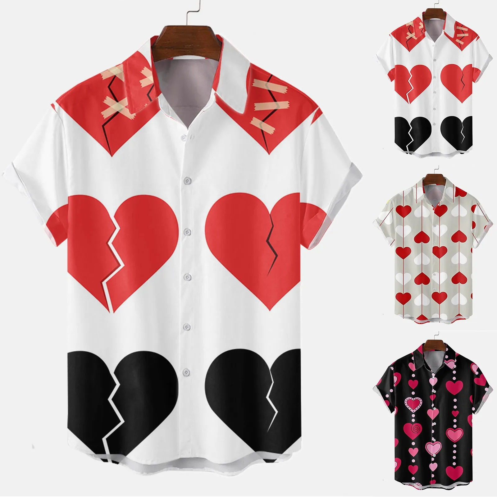 Graffiti Heart Break Painting Casual Shirts Man Love Story For Valentine Day Shirt Long Sleeve Fashion Funny Blouses Graphic Top