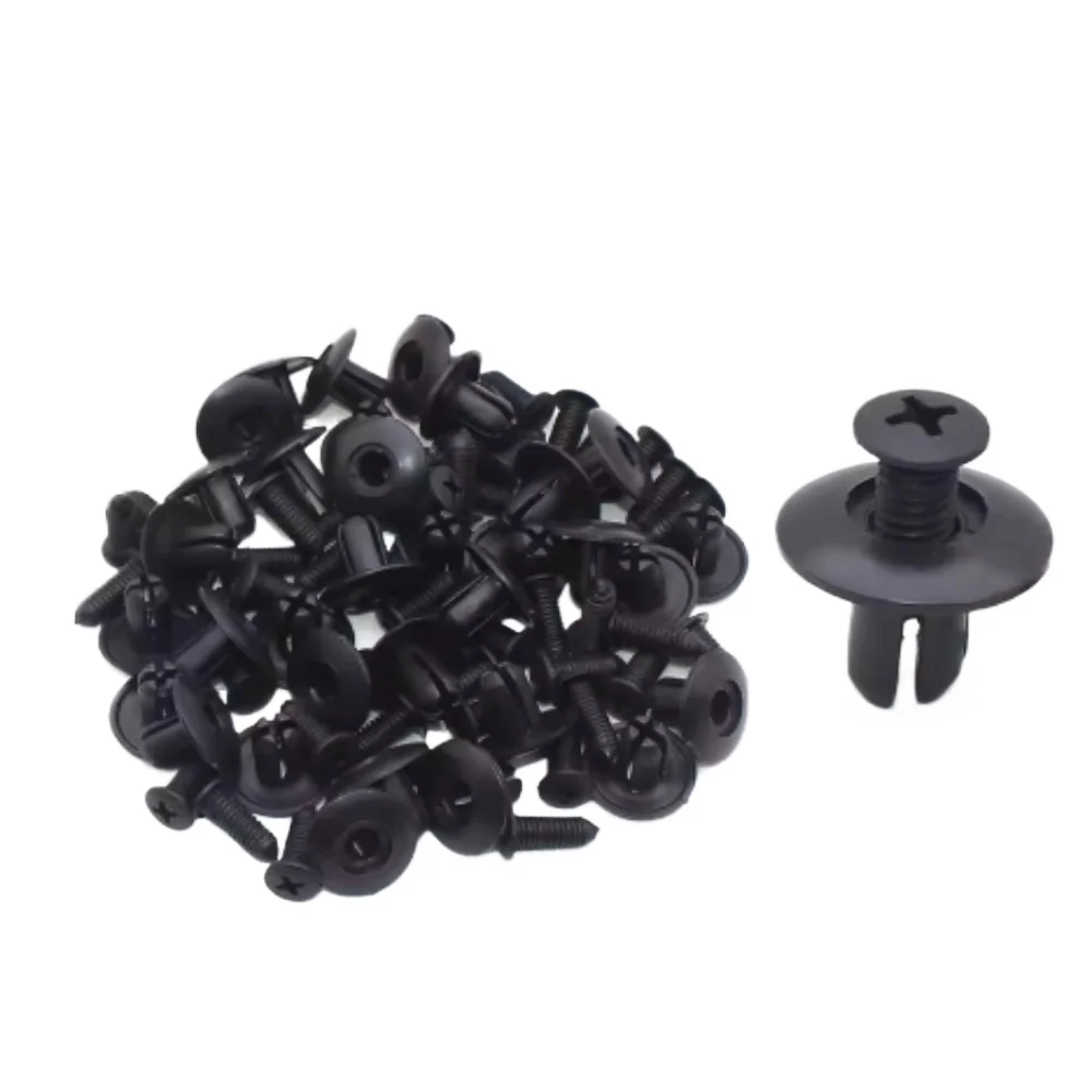 

100 шт. 8 мм пластиковые заклепки, крепежные винты для бампера автомобиля, крыла, черные заклепки, автомобильные крепежные зажимы для Toyota Focus Kia Nissan Yamaha