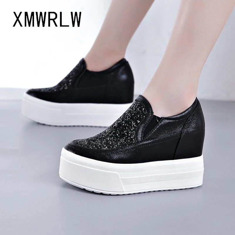 XMWRLW Fashion Sequins Loafers Women Flat Platform Shoes 2022 Spring Autumn Thick Sole Female Wedges Shoes Women Platform Loafer
