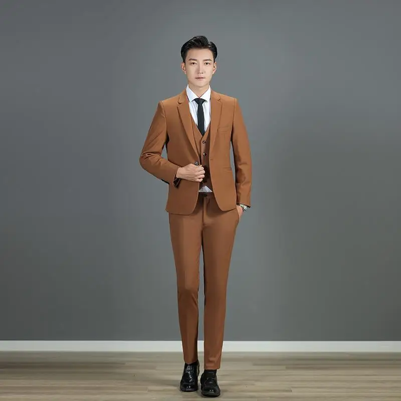 

Suit suit men's Korean version of the slim three-piece job dress fashion trend handsome to work black small suit male Plus Size