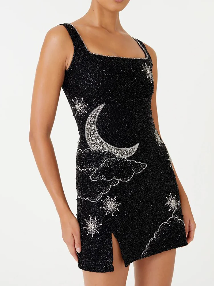 Модное тонкое мини-платье с квадратным вырезом и принтом для женщин платья без