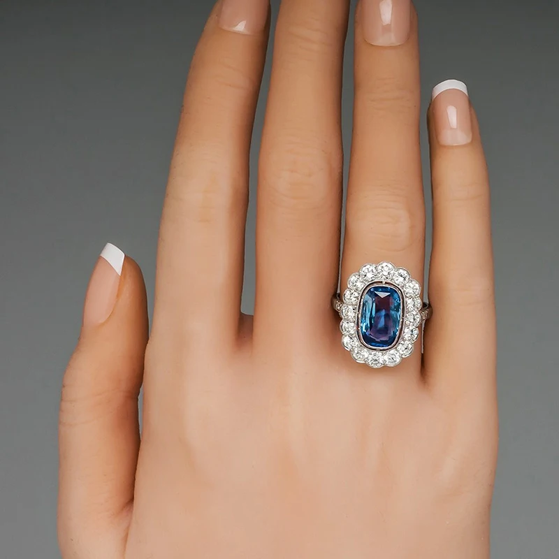 

Blue Cubic Zirconia Bling Bling Rings for Wedding Ceremony Party Gorgeous Lady's Finger-ring Gift Statement Jewelry