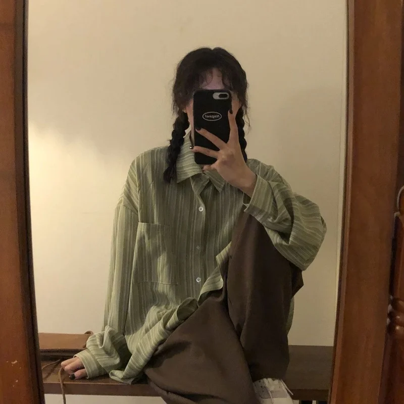 Полосатые рубашки HOUZHOU в стиле Харадзюку женская блузка винтажная рубашка