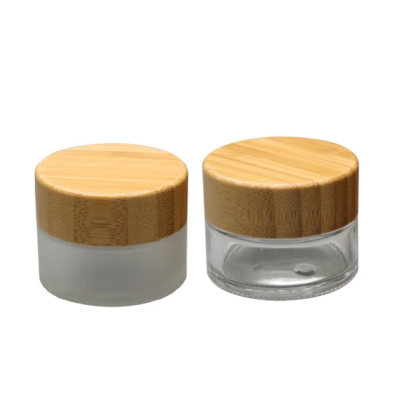 

20PCS Glass Cosmetic Jars Empty Clear Frost Refillable Bottle Pots Environmental Bamboo Wood Lid 15G Cream Containers