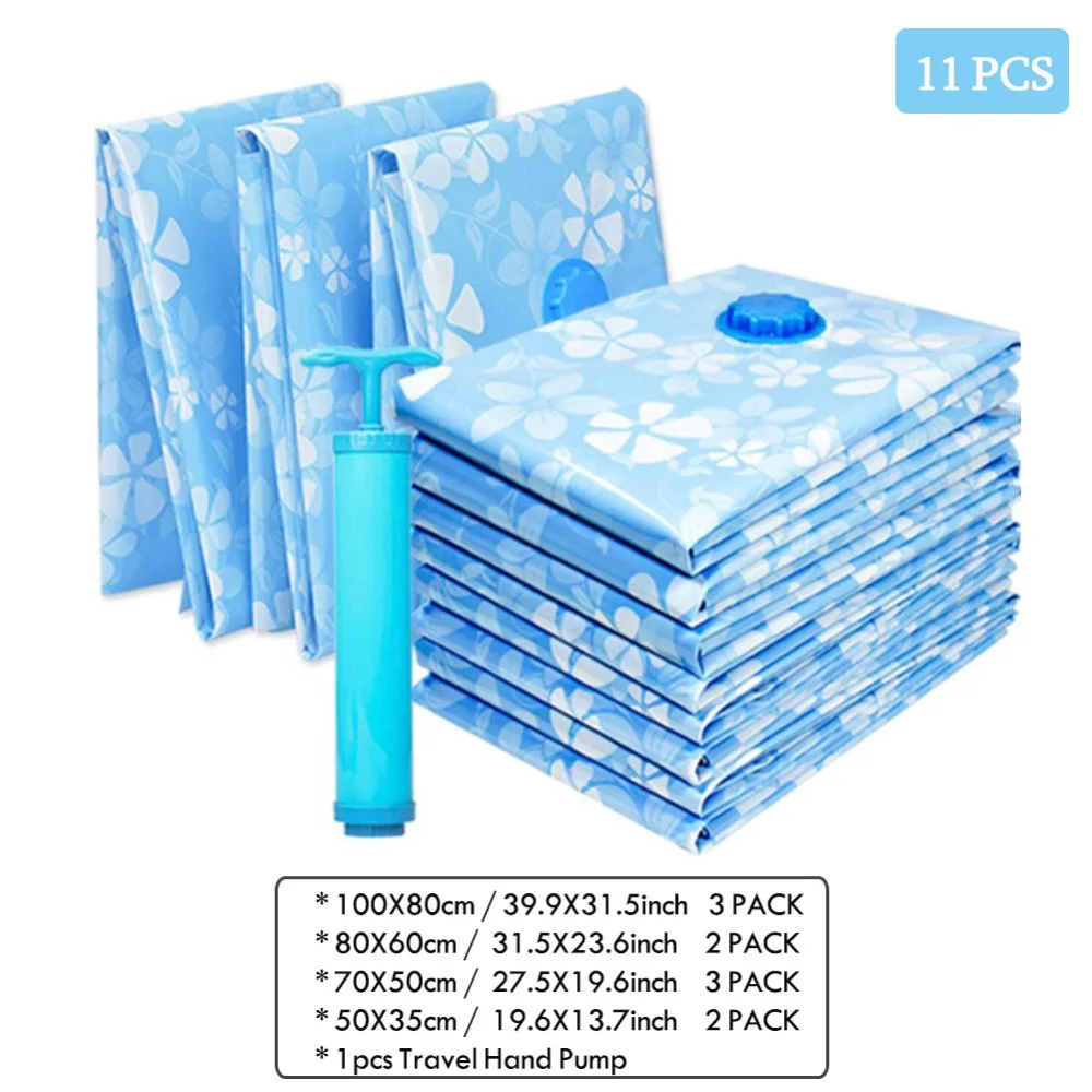 

7- 11PCS Thickened Vacuum Storage Bag For Cloth Compressed Bags with Hand Pump Reusable Blanket Clothes Quilt Organizer Travel