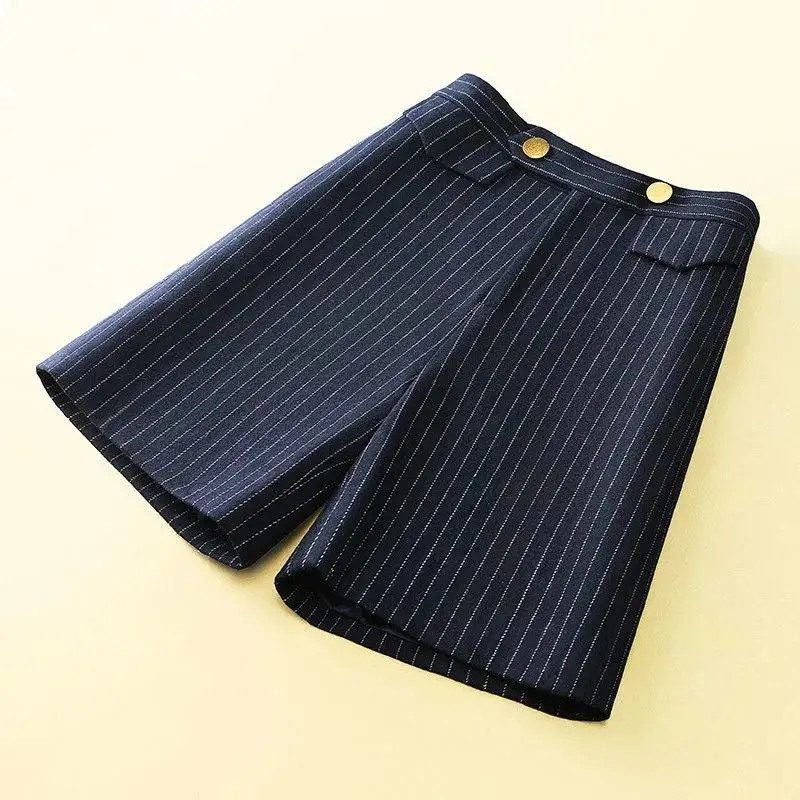 Fashion Office Lady High Waist Striped Straight Shorts Summer Commute Simplicity Casual Spliced Loose Shorts Women's Clothing