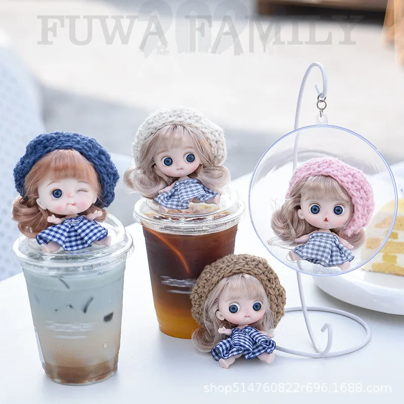 

1/12 Doll Mini BJD Ball-jointed Boy Girl OB11 Doll Curly Wig with Cute Expression Face 10cm Surprise Dolls Toys Gift for Girls