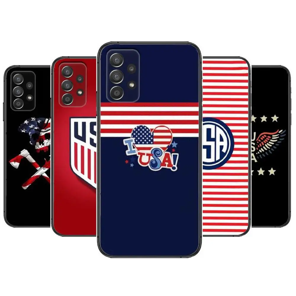 

America USA Flag Phone Case Hull For Samsung Galaxy A70 A50 A51 A71 A52 A40 A30 A31 A90 A20E 5G a20s Black Shell Art Cell Cove