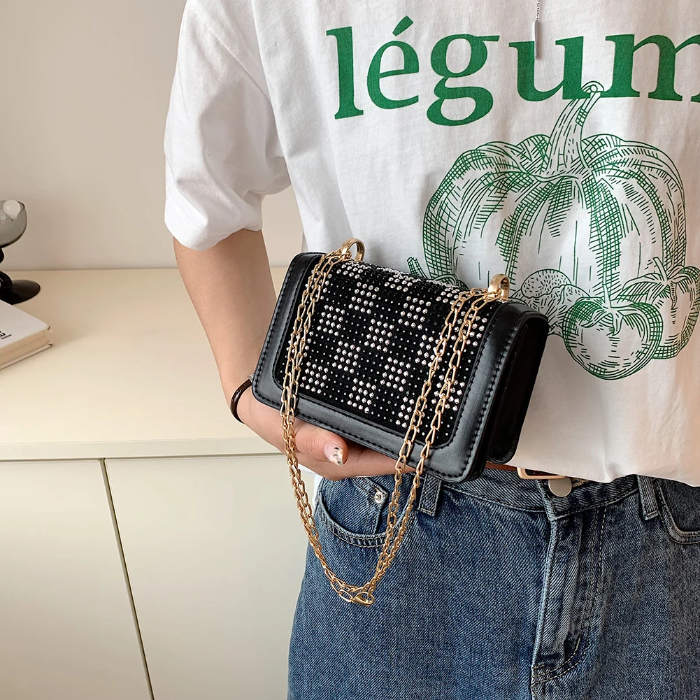 

Женская сумка, винтажная сумка через плечо Стразы из искусственной кожи, женские повседневные сумки через плечо с блестками и цепочкой, диз...